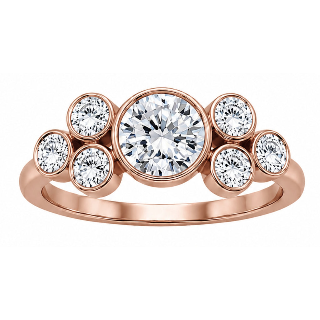 2.00 Carat T.W. Round-cut Lab Grown Diamond (F/VS+) 14K Gold Bezel Set 7 Stone Ring