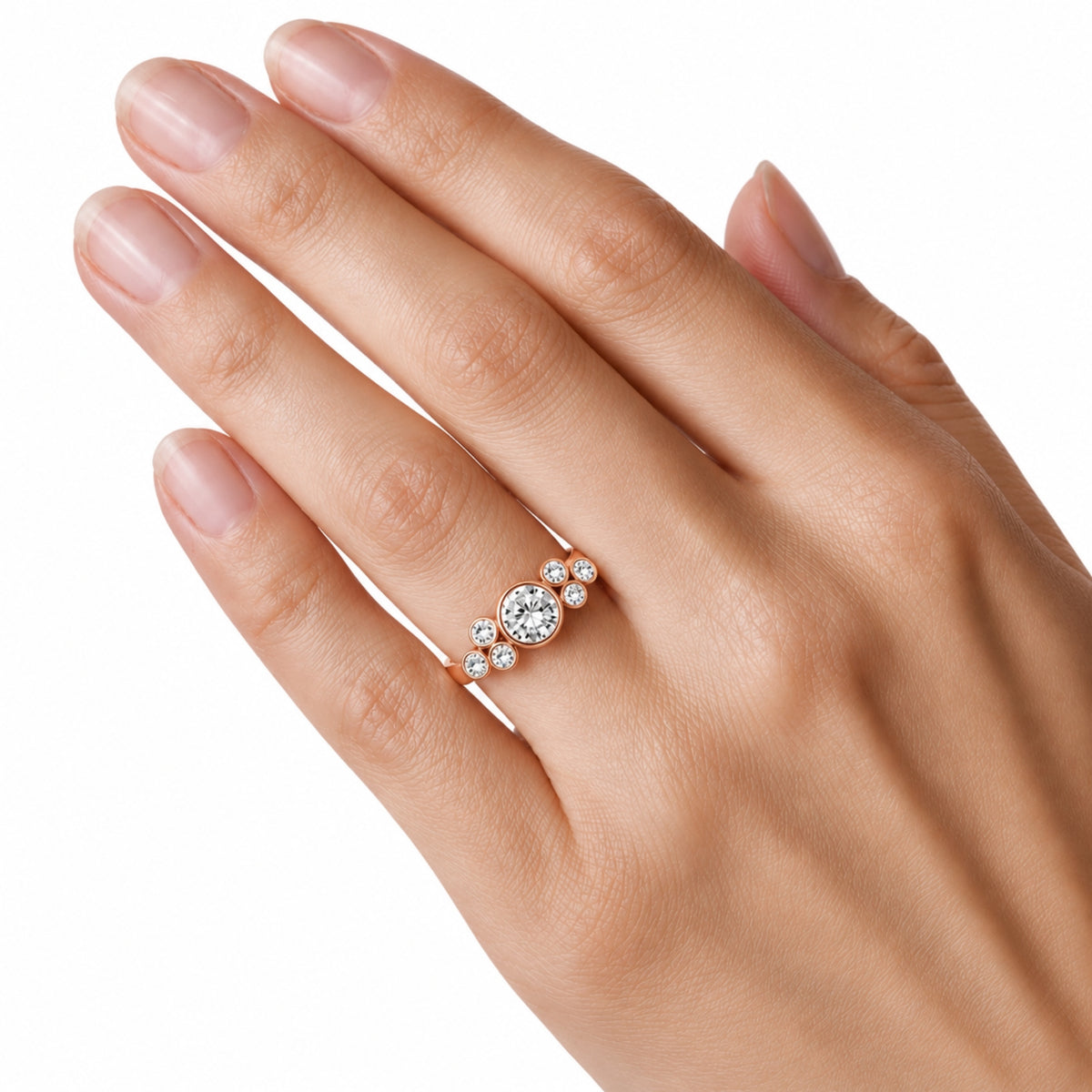 2.00 Carat T.W. Round-cut Lab Grown Diamond (F/VS+) 14K Gold Bezel Set 7 Stone Ring