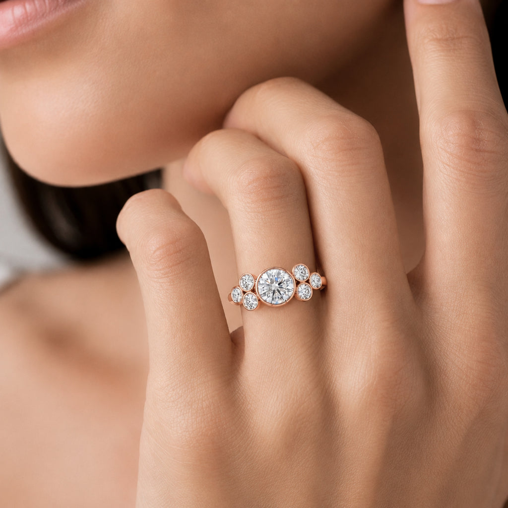 2.00 Carat T.W. Round-cut Lab Grown Diamond (F/VS+) 14K Gold Bezel Set 7 Stone Ring