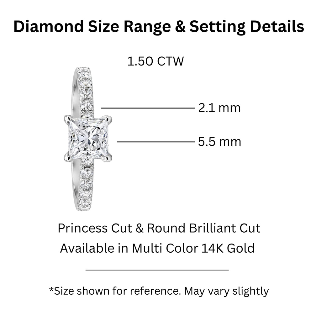 1.50-4.50 Carat T.W. Princess and Round-cut Lab Grown Diamond (F/VS+) 14K Gold Solitaire Band Ring