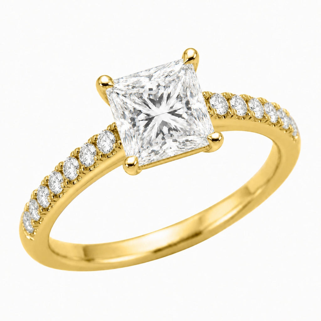 1.50-4.50 Carat T.W. Princess and Round-cut Lab Grown Diamond (F/VS+) 14K Gold Solitaire Band Ring