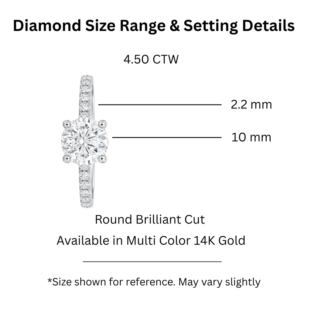 1.50-4.50 Carat T.W. Round-cut Lab Grown Diamond (F/VS+) 14K Gold Solitaire Band Ring