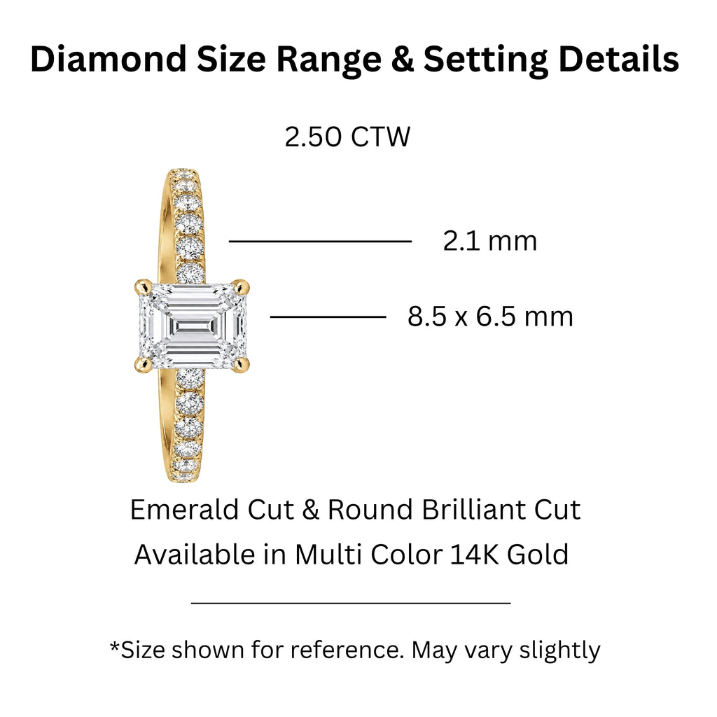 1.50-4.50 Carat T.W. Emerald and Round-cut Lab Grown Diamond (F/VS+) 14K Gold Solitaire Band Ring