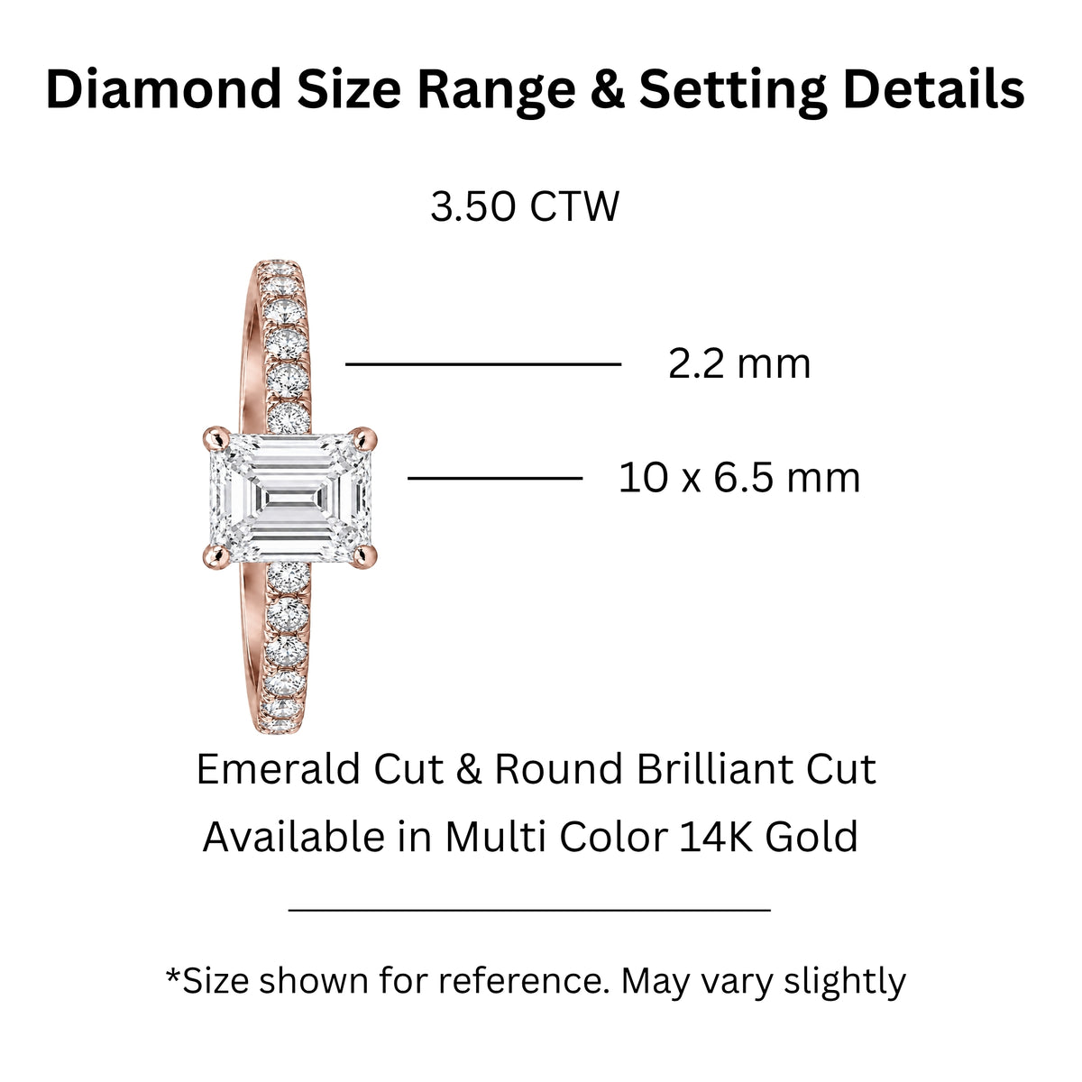 1.50-4.50 Carat T.W. Emerald and Round-cut Lab Grown Diamond (F/VS+) 14K Gold Solitaire Band Ring