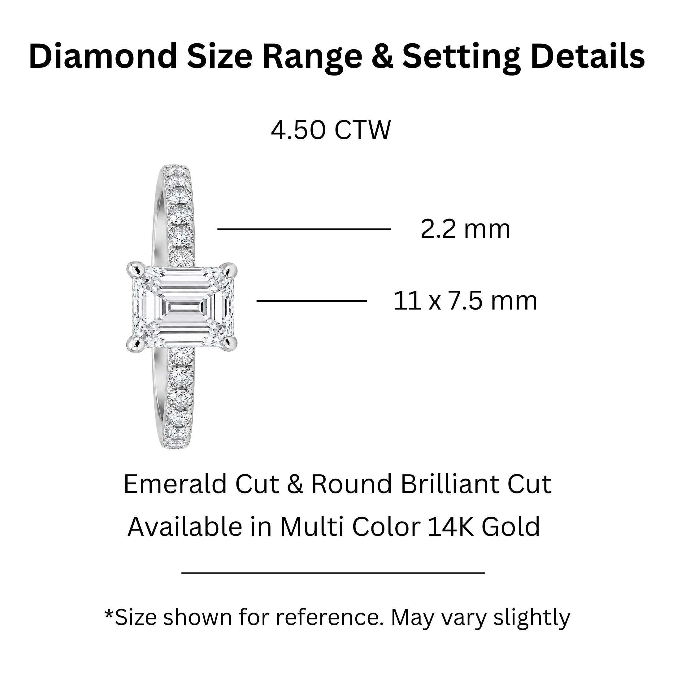 1.50-4.50 Carat T.W. Emerald and Round-cut Lab Grown Diamond (F/VS+) 14K Gold Solitaire Band Ring