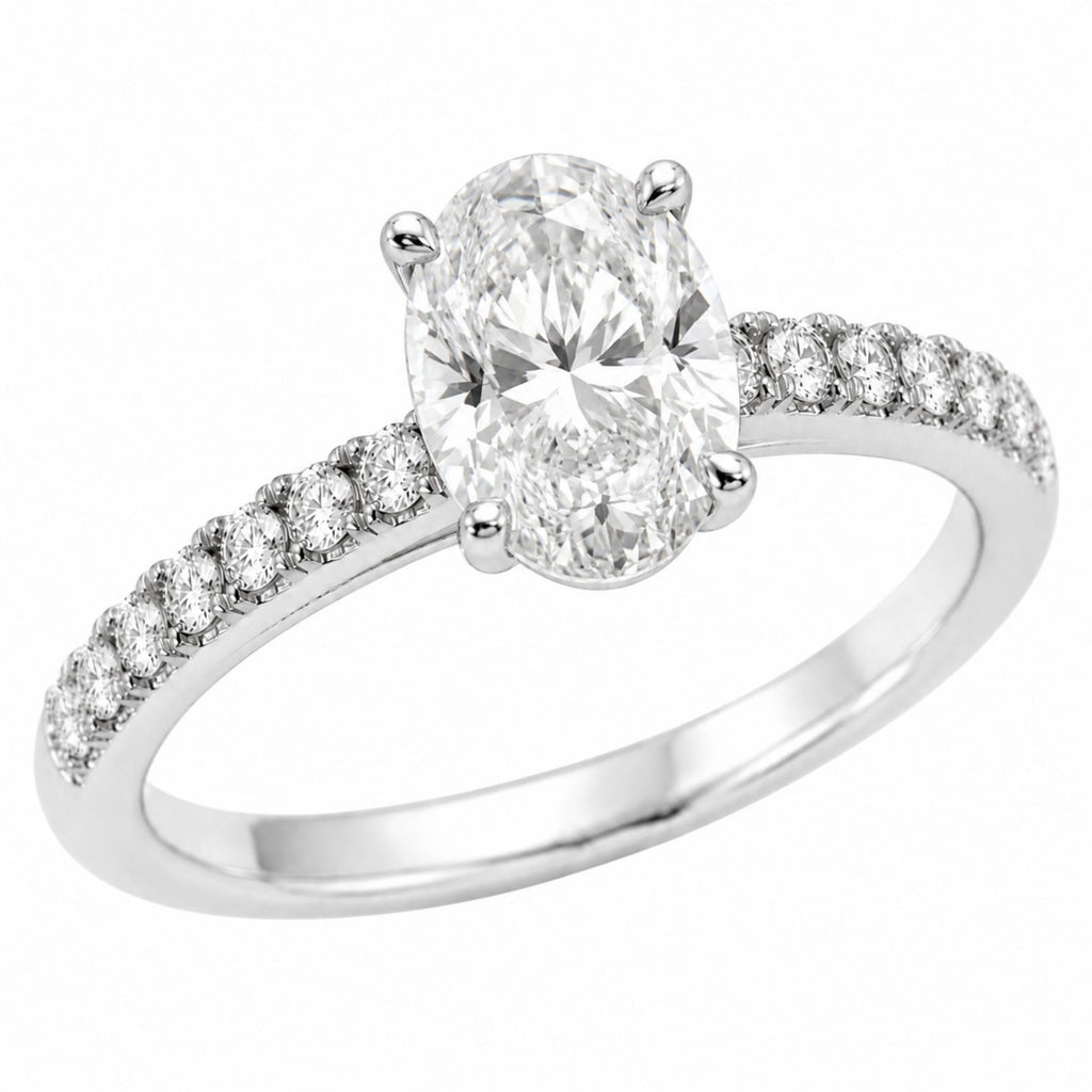 1.50-4.50 Carat T.W. Oval and Round-cut Lab Grown Diamond (F/VS+) 14K Gold Solitaire Band Ring