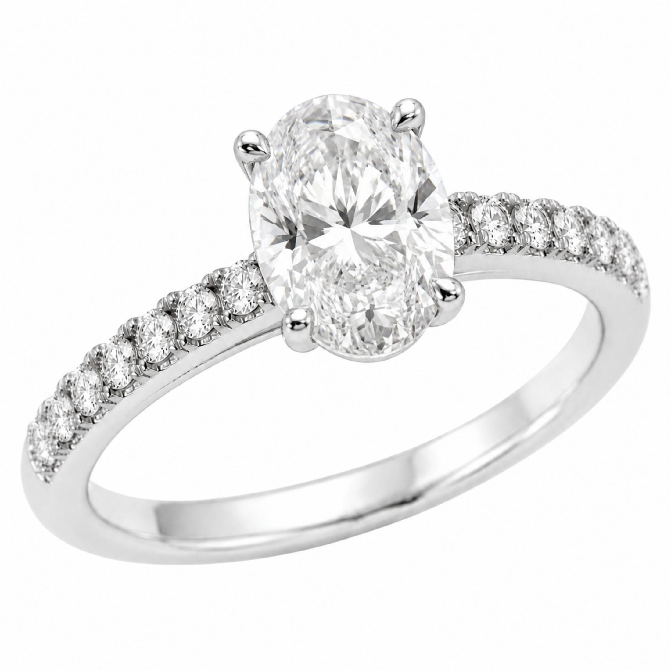 1.50-4.50 Carat T.W. Oval and Round-cut Lab Grown Diamond (F/VS+) 14K Gold Solitaire Band Ring