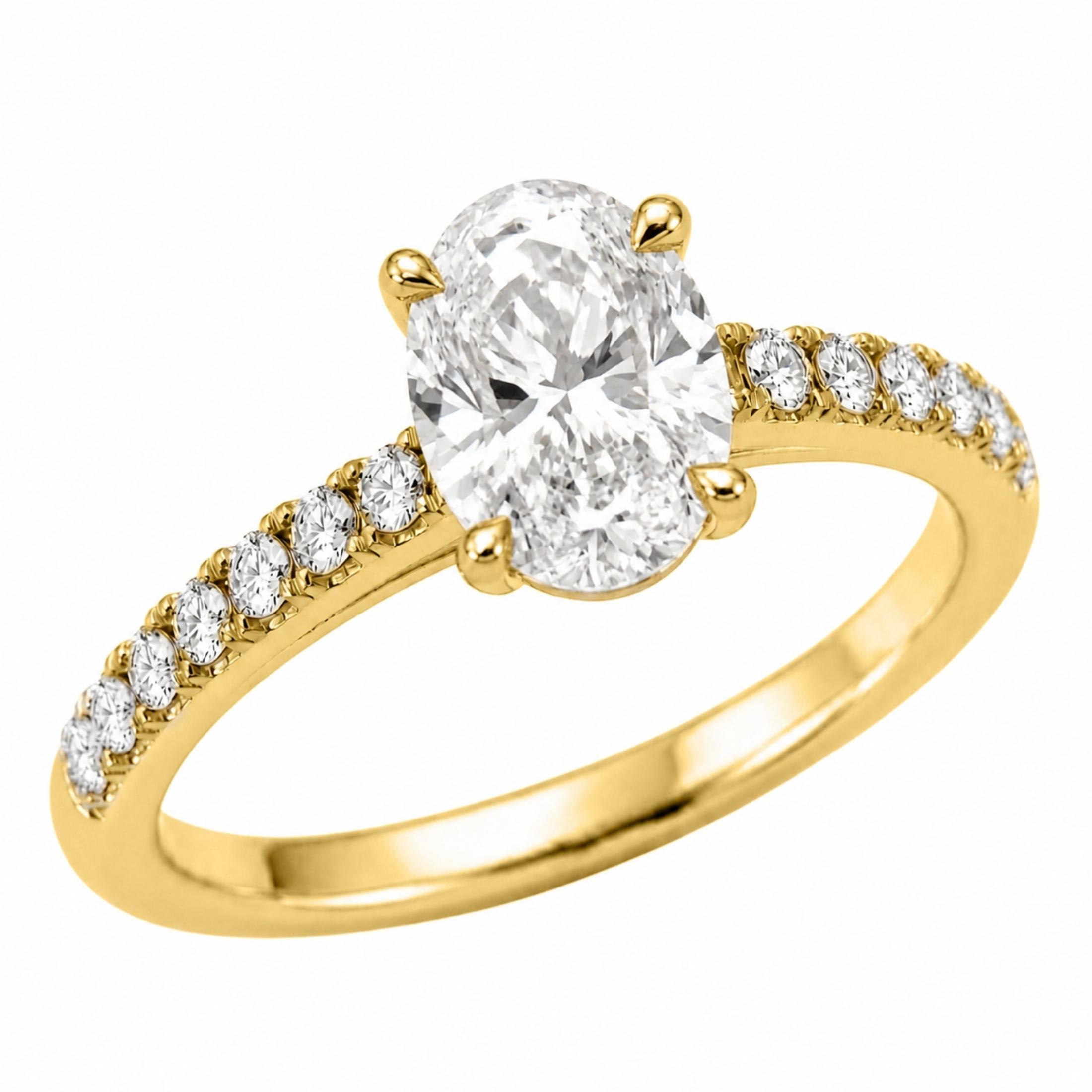 1.50-4.50 Carat T.W. Oval and Round-cut Lab Grown Diamond (F/VS+) 14K Gold Solitaire Band Ring