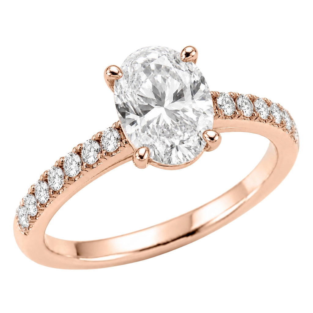 1.50-4.50 Carat T.W. Oval and Round-cut Lab Grown Diamond (F/VS+) 14K Gold Solitaire Band Ring