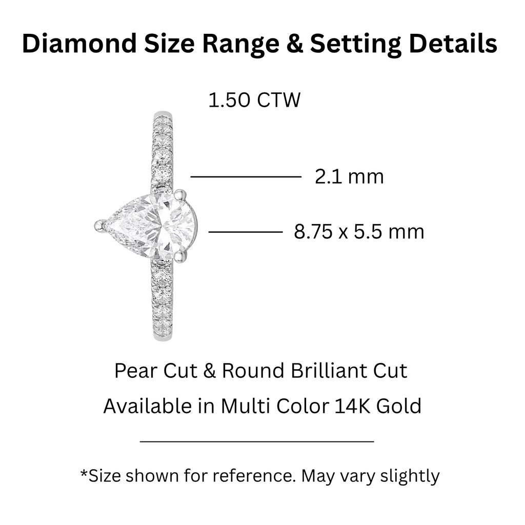 1.50-4.50 Carat T.W. Pear and Round-cut Lab Grown Diamond (F/VS+) 14K Gold Solitaire Band Ring