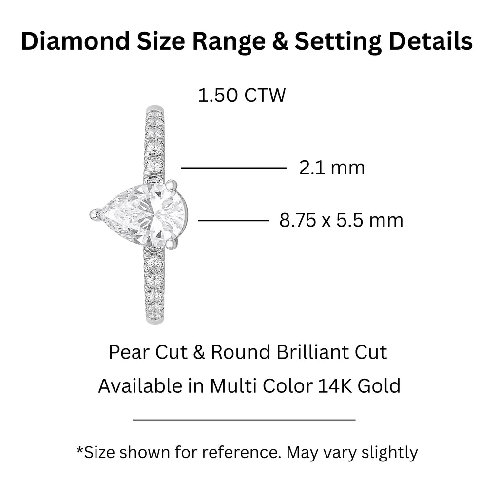 1.50-4.50 Carat T.W. Pear and Round-cut Lab Grown Diamond (F/VS+) 14K Gold Solitaire Band Ring