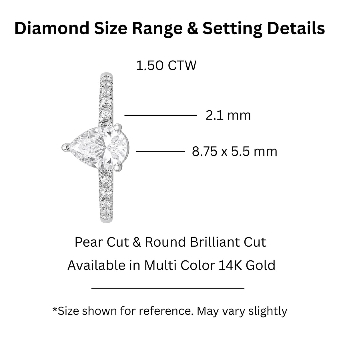 1.50-4.50 Carat T.W. Pear and Round-cut Lab Grown Diamond (F/VS+) 14K Gold Solitaire Band Ring