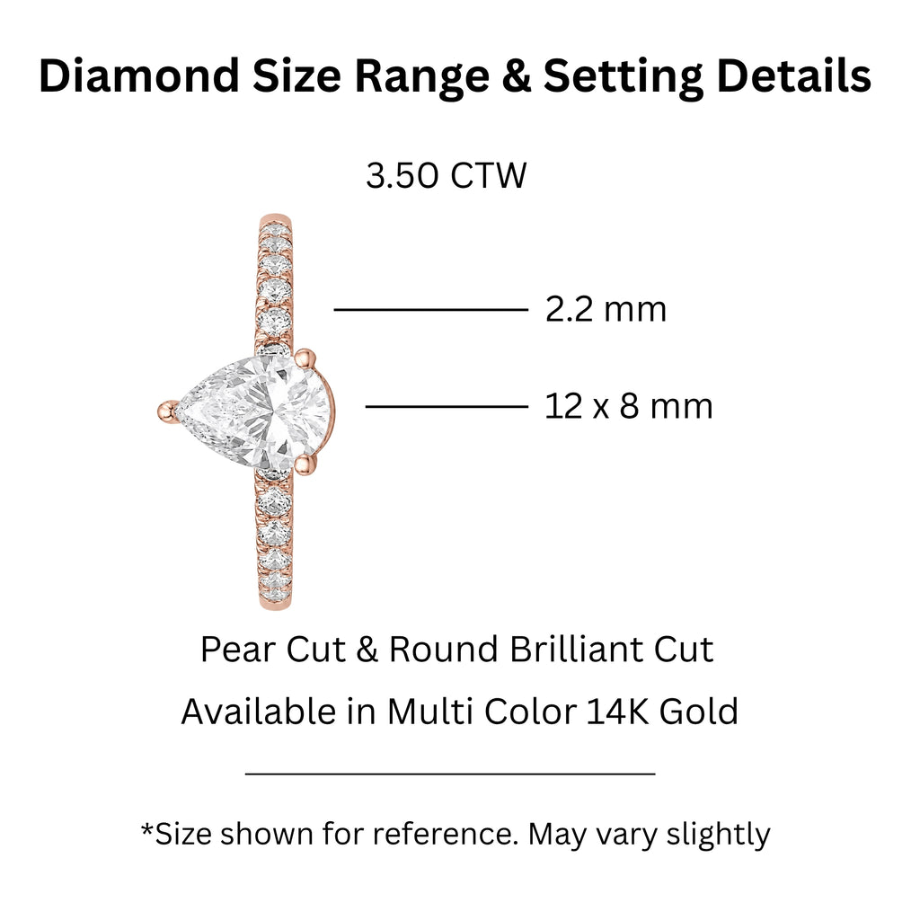 1.50-4.50 Carat T.W. Pear and Round-cut Lab Grown Diamond (F/VS+) 14K Gold Solitaire Band Ring