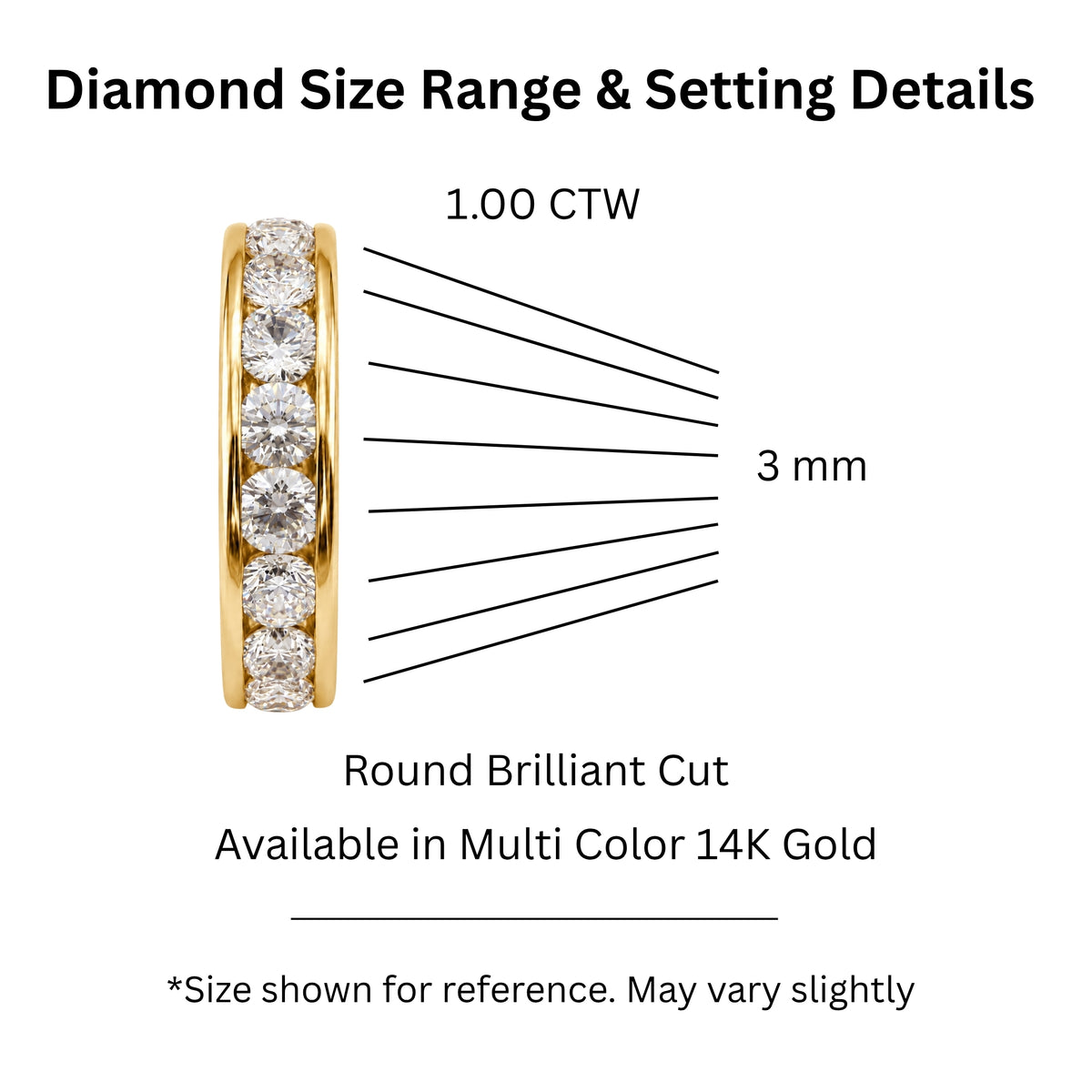 0.50 - 3.00 Carat T.W. Round-cut Lab Grown Diamond (F/VS+) 14K Gold 11 Stone Channel Set Ring