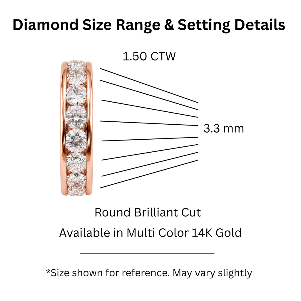 0.50 - 3.00 Carat T.W. Round-cut Lab Grown Diamond (F/VS+) 14K Gold 11 Stone Channel Set Ring