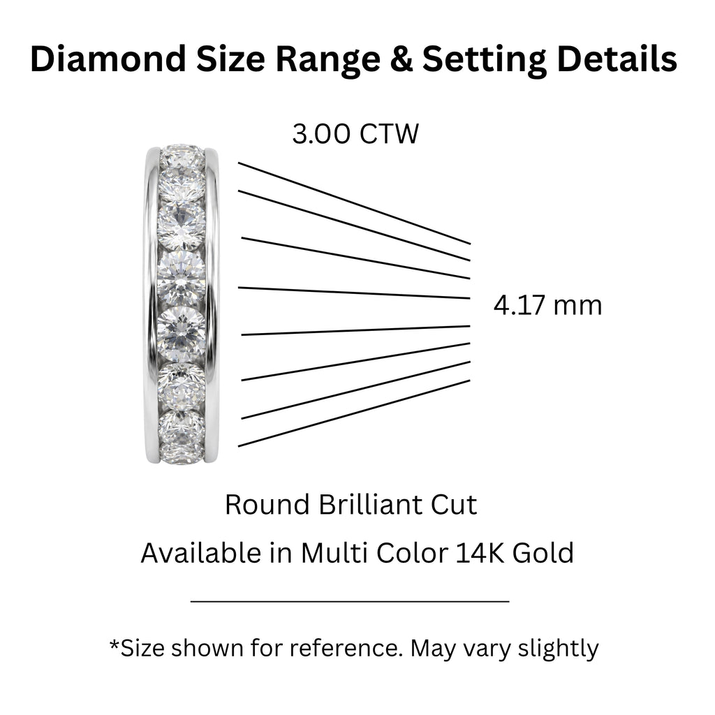 0.50 - 3.00 Carat T.W. Round-cut Lab Grown Diamond (F/VS+) 14K Gold 11 Stone Channel Set Ring