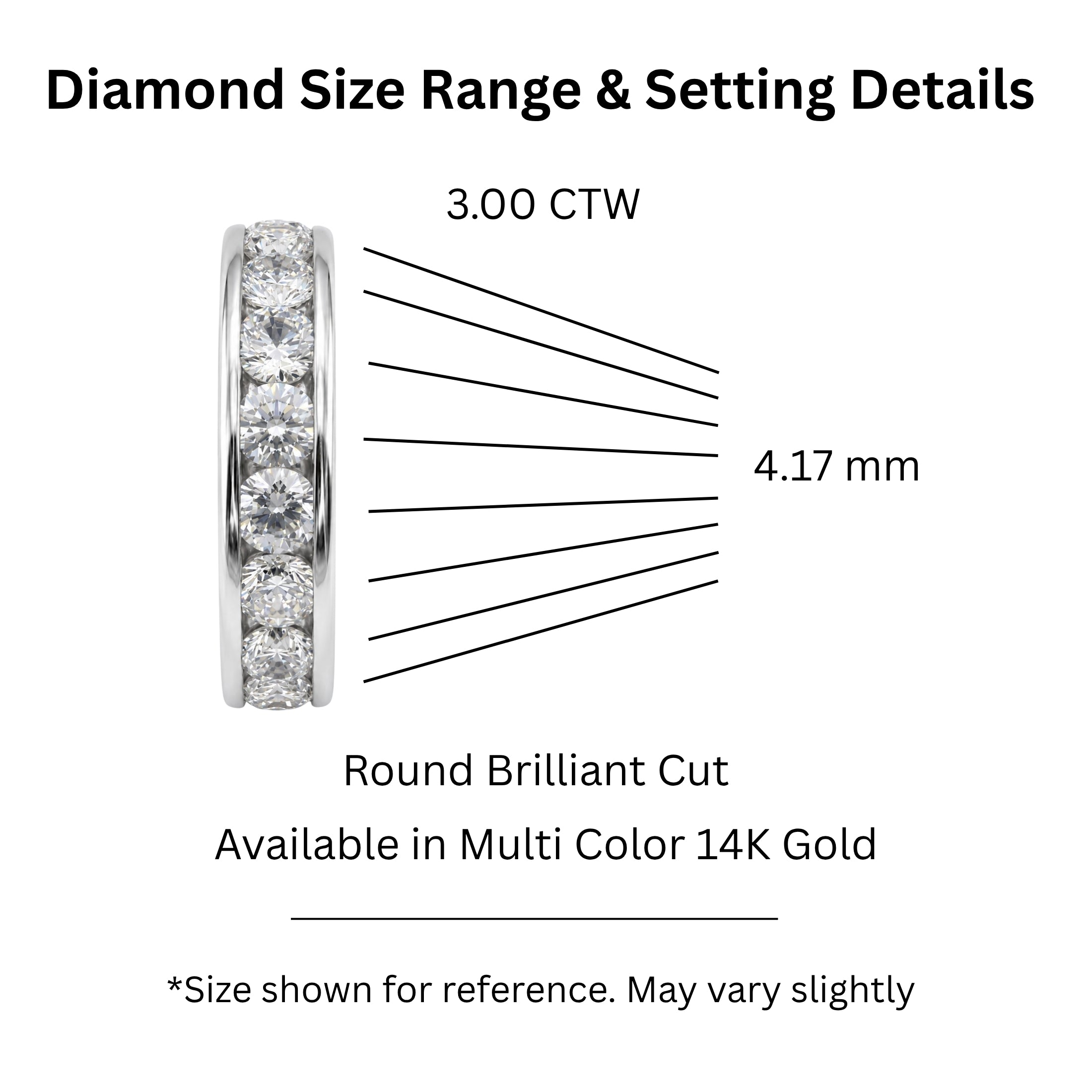 0.50 - 3.00 Carat T.W. Round-cut Lab Grown Diamond (F/VS+) 14K Gold 11 Stone Channel Set Ring