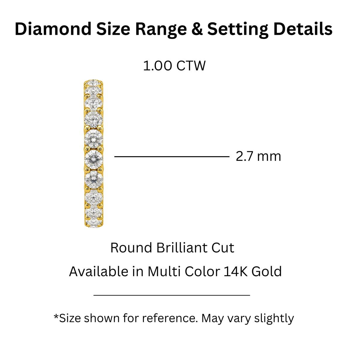 0.50 -1.00 Carat T.W. Round-cut Lab Grown Diamond (F/VS+) 14K Gold 13 Stone Band Ring