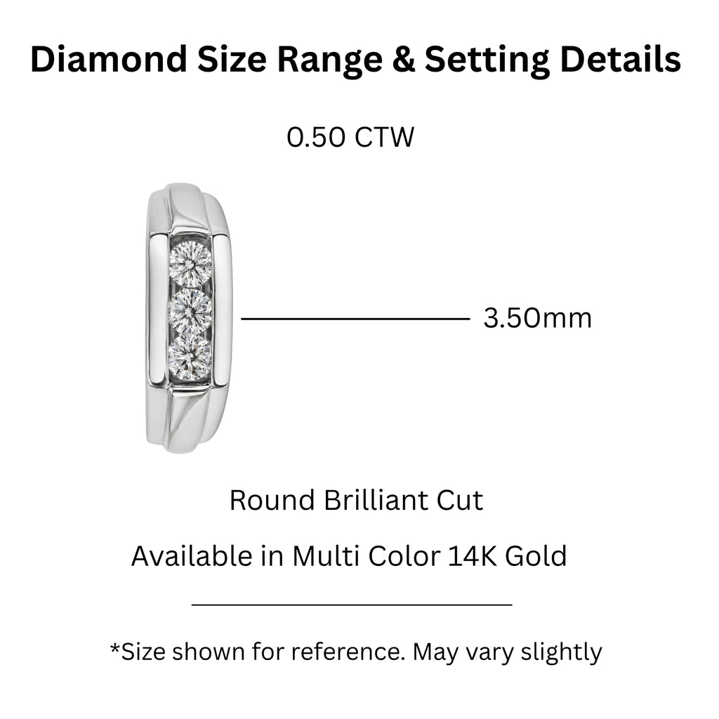 0.50 Carat T.W. Round-cut Lab Grown Diamond (F/VS+) 14K Gold 3 Stone Men's Ring