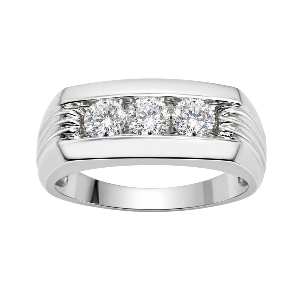 1.00 Carat T.W. Round-cut Lab Grown Diamond (F/VS+) 14K Gold 3 Stone Men's Ring