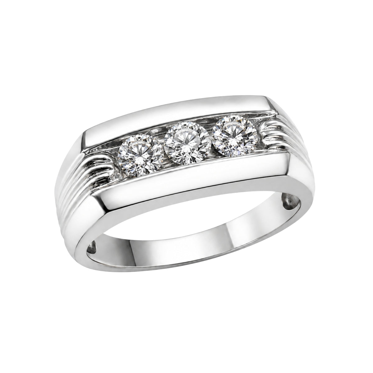 1.00 Carat T.W. Round-cut Lab Grown Diamond (F/VS+) 14K Gold 3 Stone Men's Ring