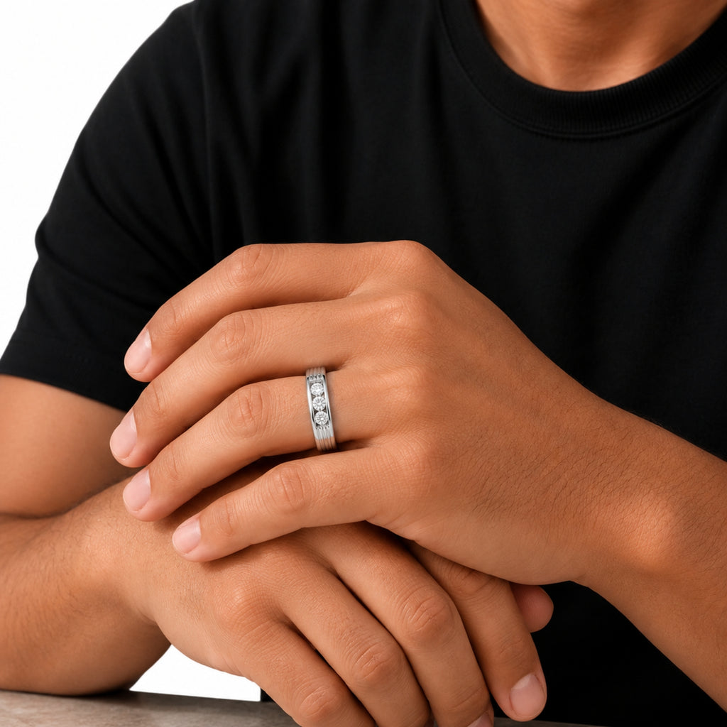 1.00 Carat T.W. Round-cut Lab Grown Diamond (F/VS+) 14K Gold 3 Stone Men's Ring