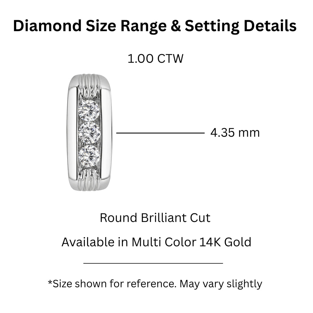 1.00 Carat T.W. Round-cut Lab Grown Diamond (F/VS+) 14K Gold 3 Stone Men's Ring
