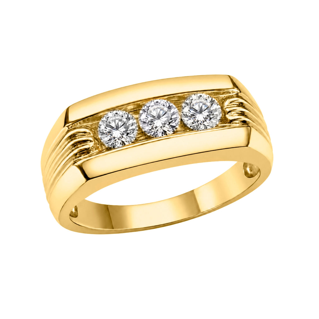 1.00 Carat T.W. Round-cut Lab Grown Diamond (F/VS+) 14K Gold 3 Stone Men's Ring