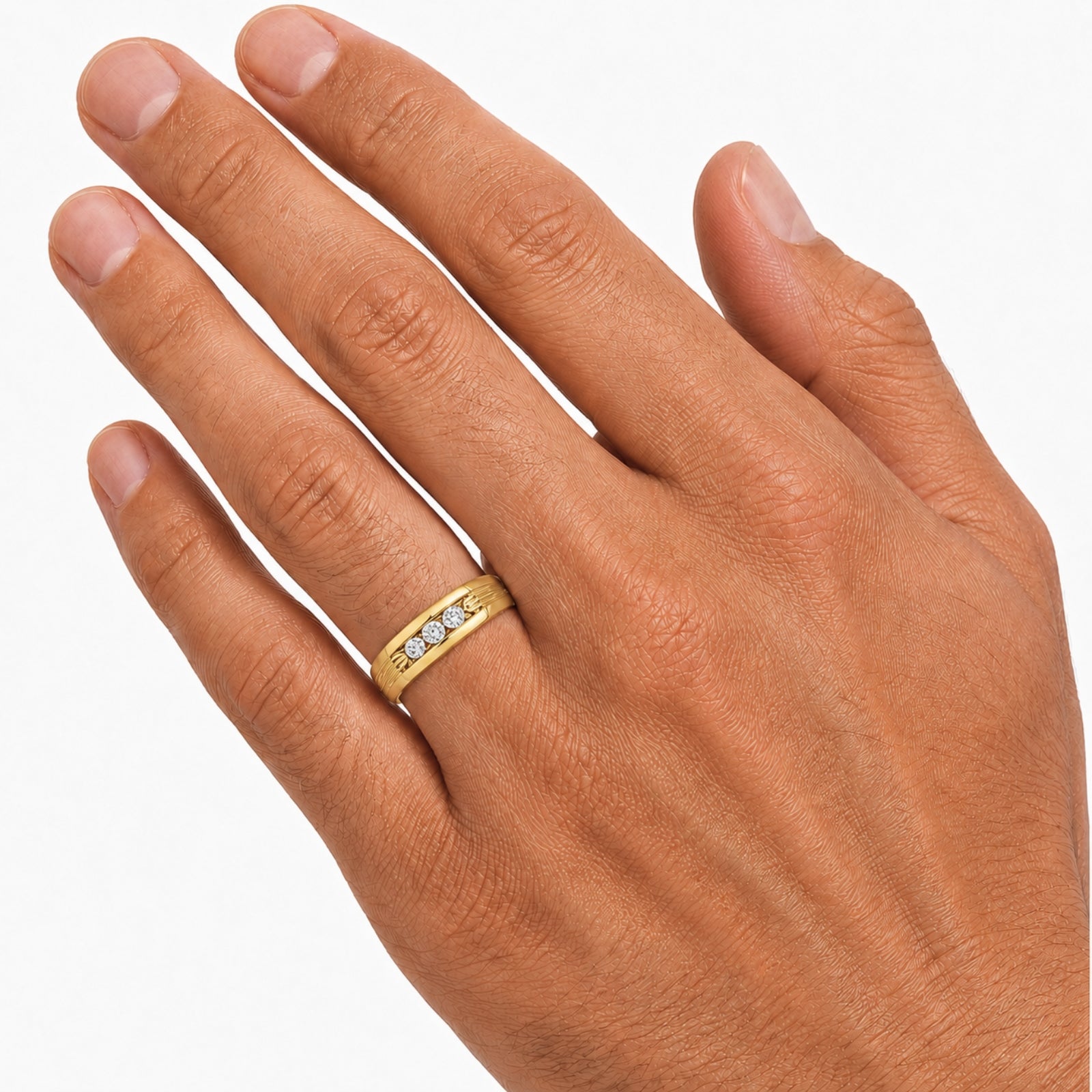 1.00 Carat T.W. Round-cut Lab Grown Diamond (F/VS+) 14K Gold 3 Stone Men's Ring