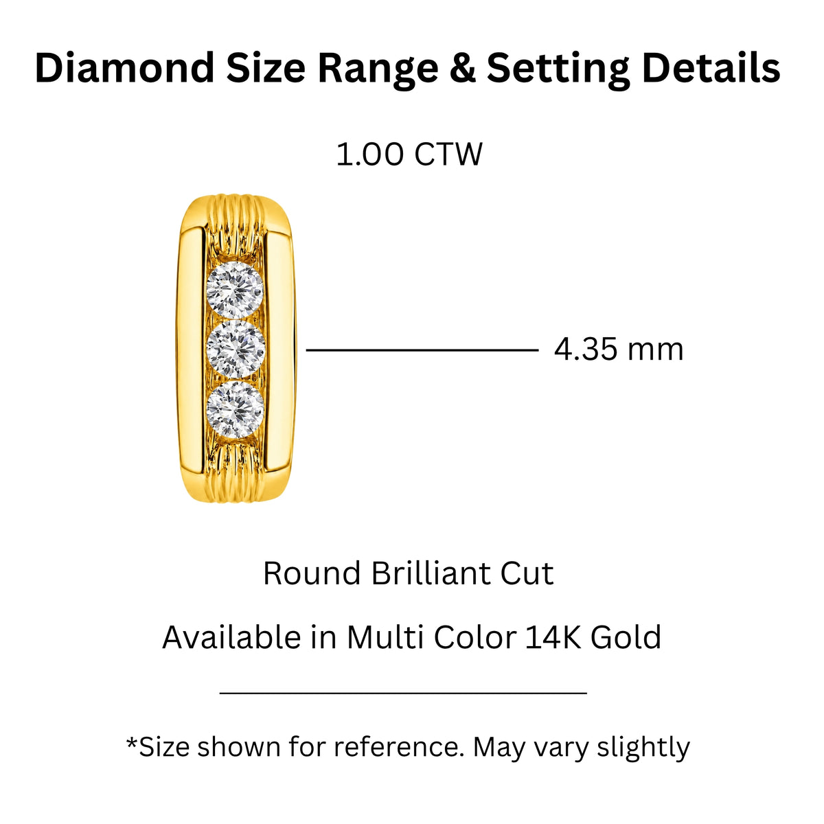 1.00 Carat T.W. Round-cut Lab Grown Diamond (F/VS+) 14K Gold 3 Stone Men's Ring
