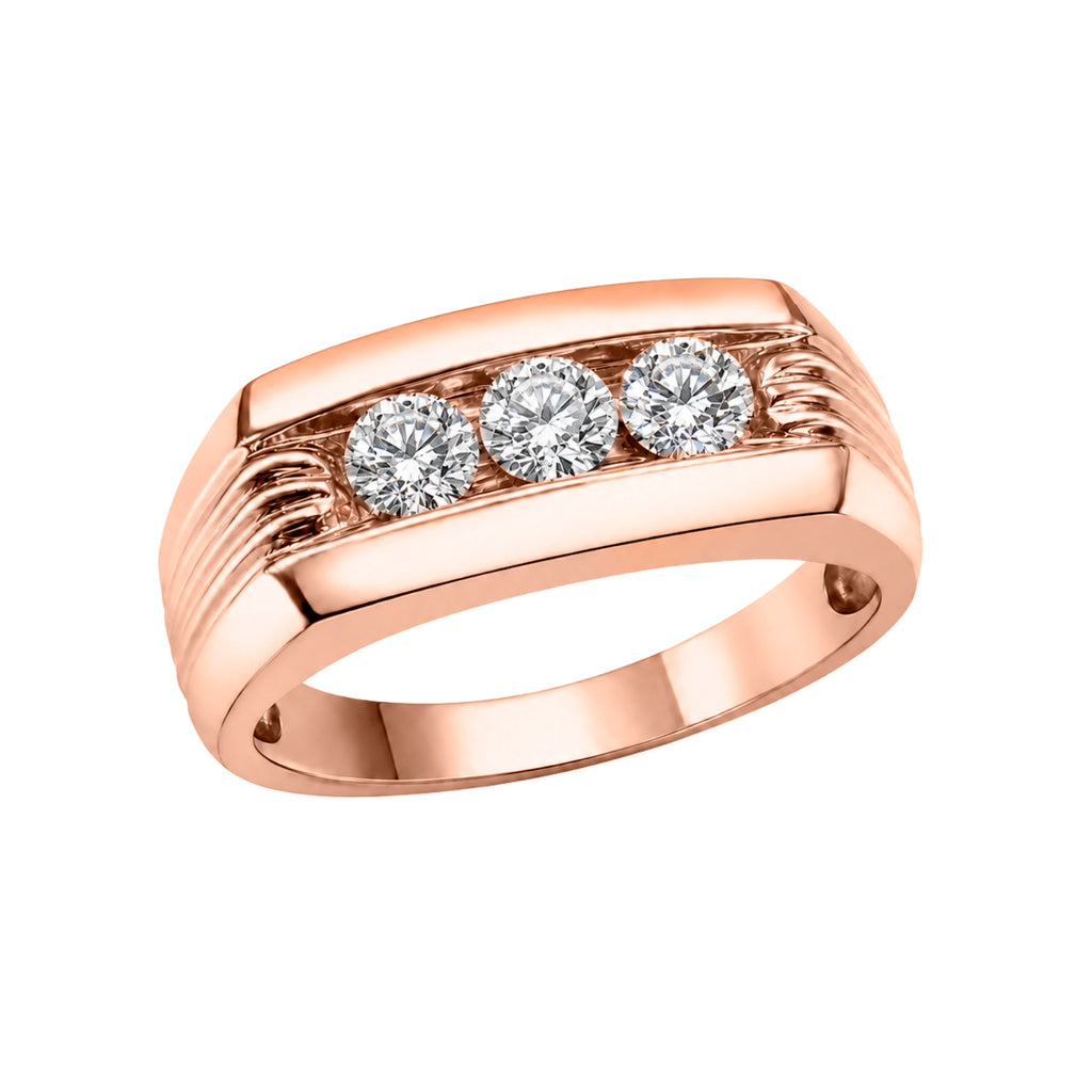 1.00 Carat T.W. Round-cut Lab Grown Diamond (F/VS+) 14K Gold 3 Stone Men's Ring