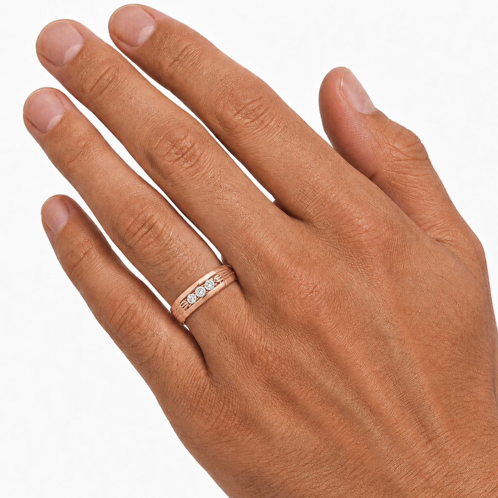 1.00 Carat T.W. Round-cut Lab Grown Diamond (F/VS+) 14K Gold 3 Stone Men's Ring