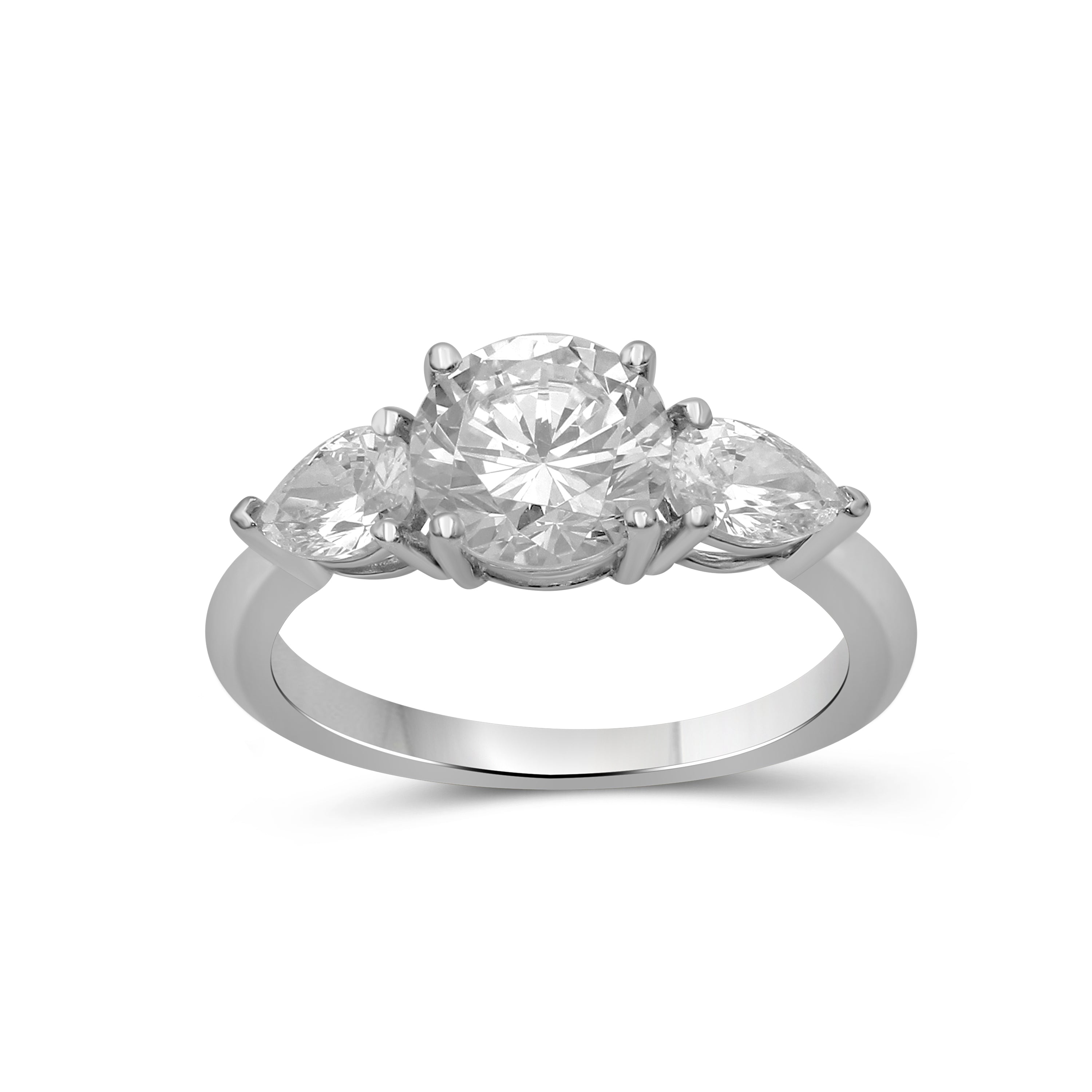 Diamonair 3.00 Carat T.W. Pear and Round-cut Lab Grown Diamond (F/VS+) 14K Gold 3 Stone Band Ring