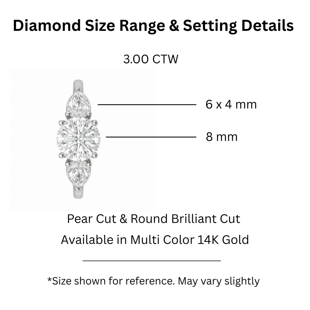 Diamonair 3.00 Carat T.W. Pear and Round-cut Lab Grown Diamond (F/VS+) 14K Gold 3 Stone Band Ring