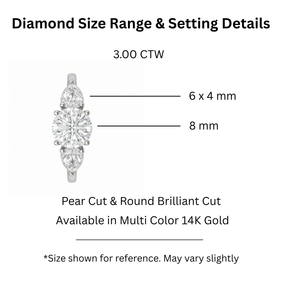 Diamonair 3.00 Carat T.W. Pear and Round-cut Lab Grown Diamond (F/VS+) 14K Gold 3 Stone Band Ring