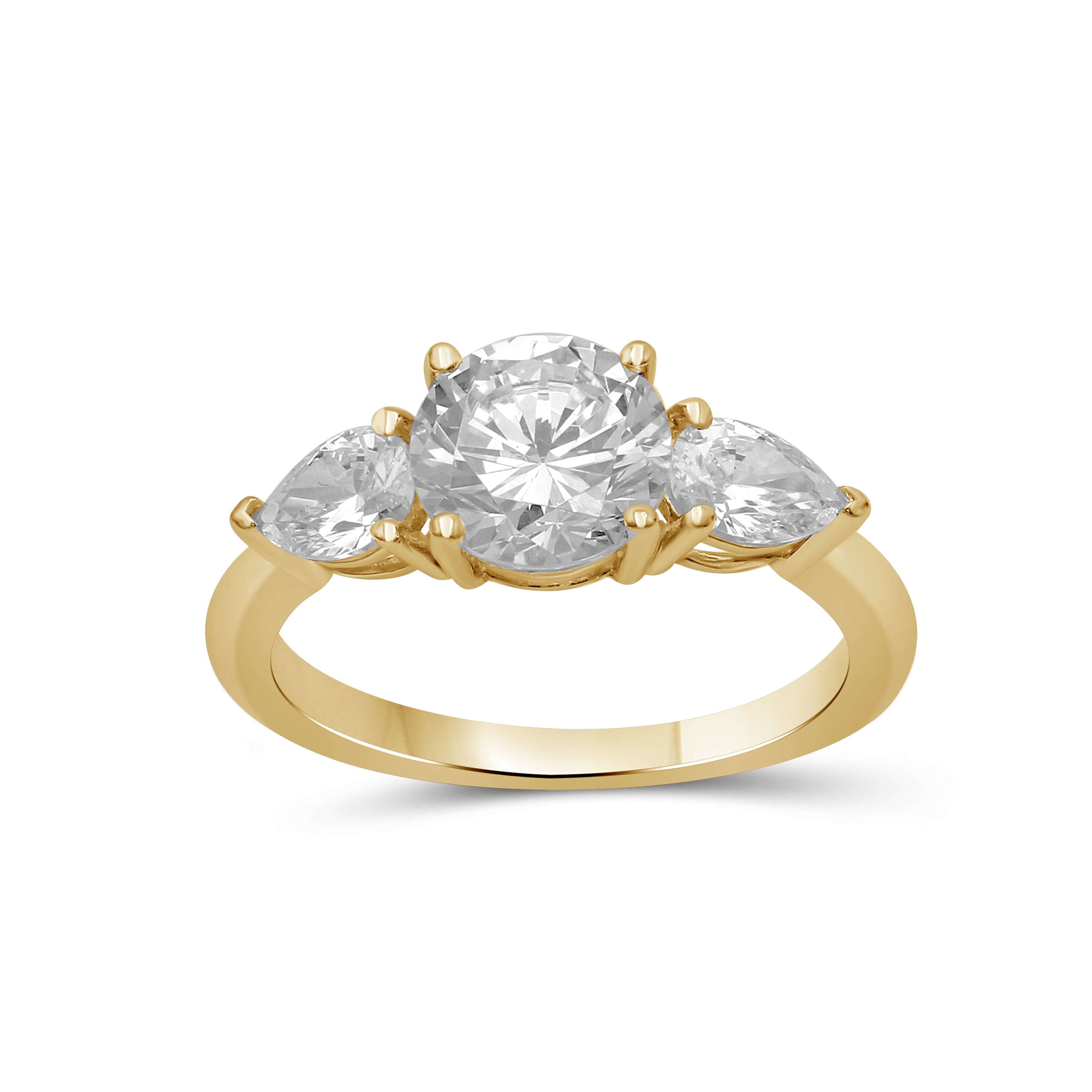 Diamonair 3.00 Carat T.W. Pear and Round-cut Lab Grown Diamond (F/VS+) 14K Gold 3 Stone Band Ring