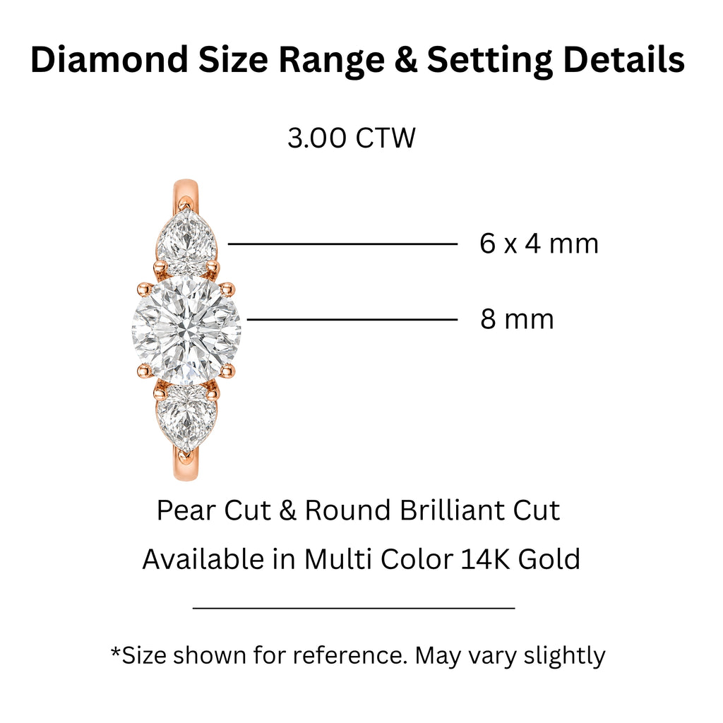 Diamonair 3.00 Carat T.W. Pear and Round-cut Lab Grown Diamond (F/VS+) 14K Gold 3 Stone Band Ring