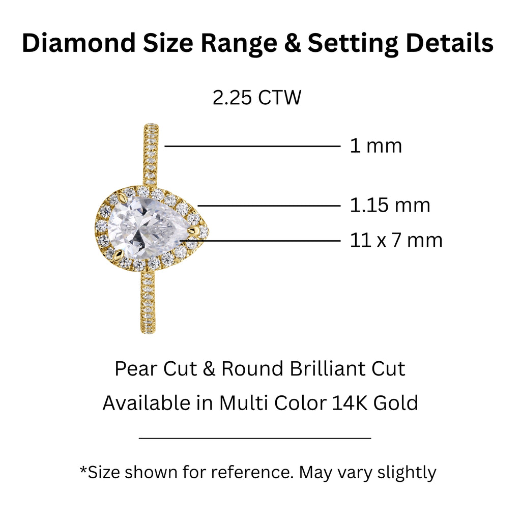 1.00-3.50 Carat T.W. Pear & Round-cut Lab Grown Diamond (F/VS+) 14K Gold Halo Ring
