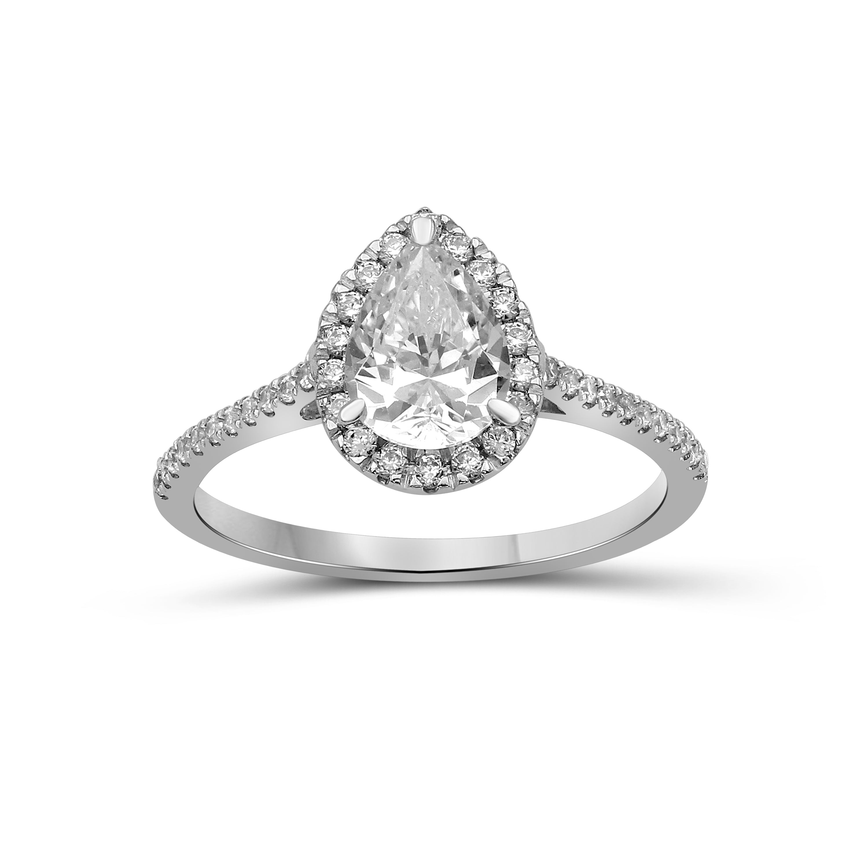 1.00-3.50 Carat T.W. Pear & Round-cut Lab Grown Diamond (F/VS+) 14K Gold Halo Ring