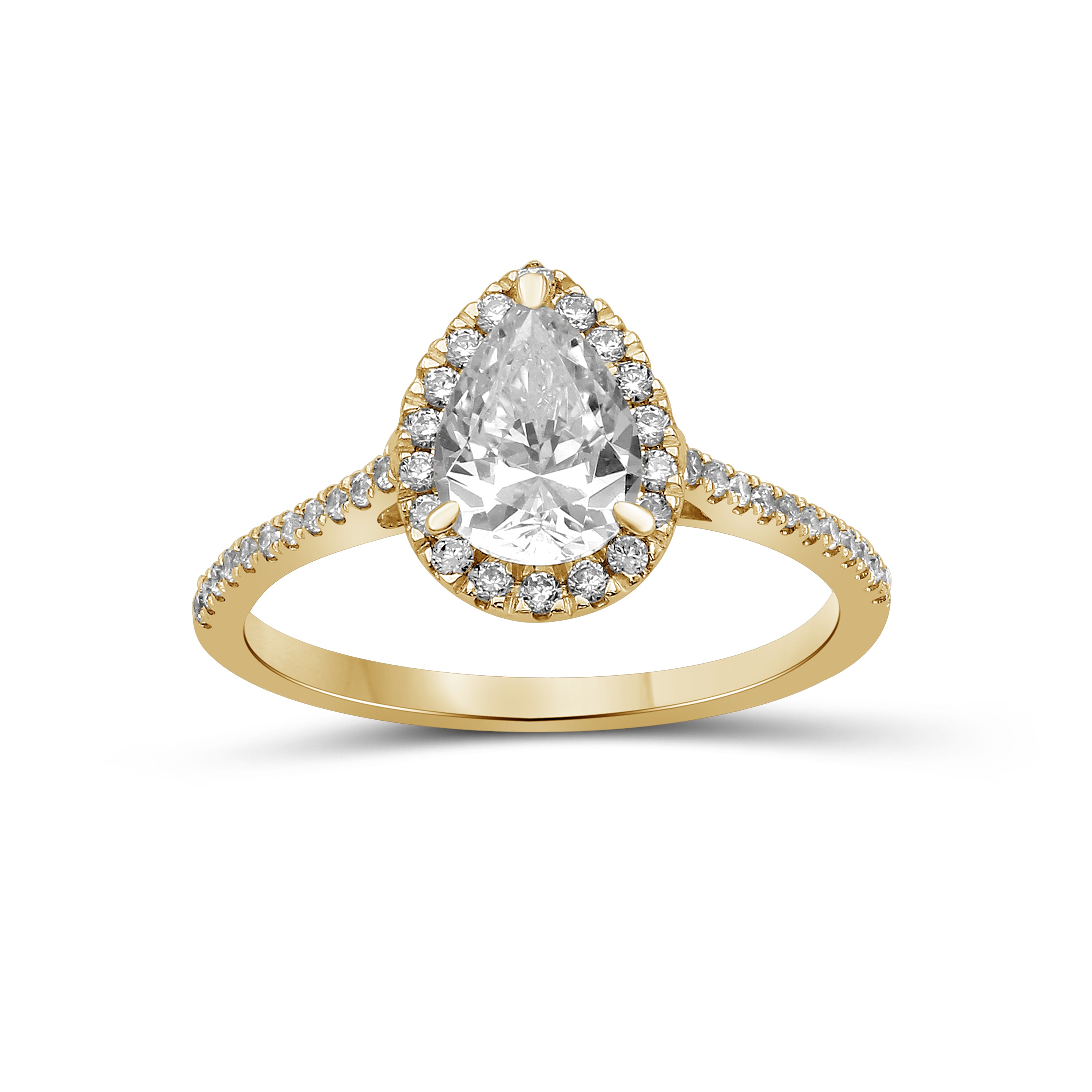 1.00-3.50 Carat T.W. Pear & Round-cut Lab Grown Diamond (F/VS+) 14K Gold Halo Ring