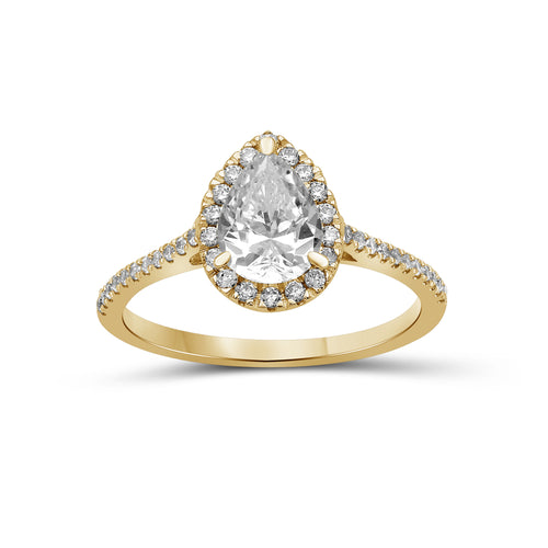 1.00-3.50 Carat T.W. Pear & Round-cut Lab Grown Diamond (F/VS+) 14K Gold Halo Ring