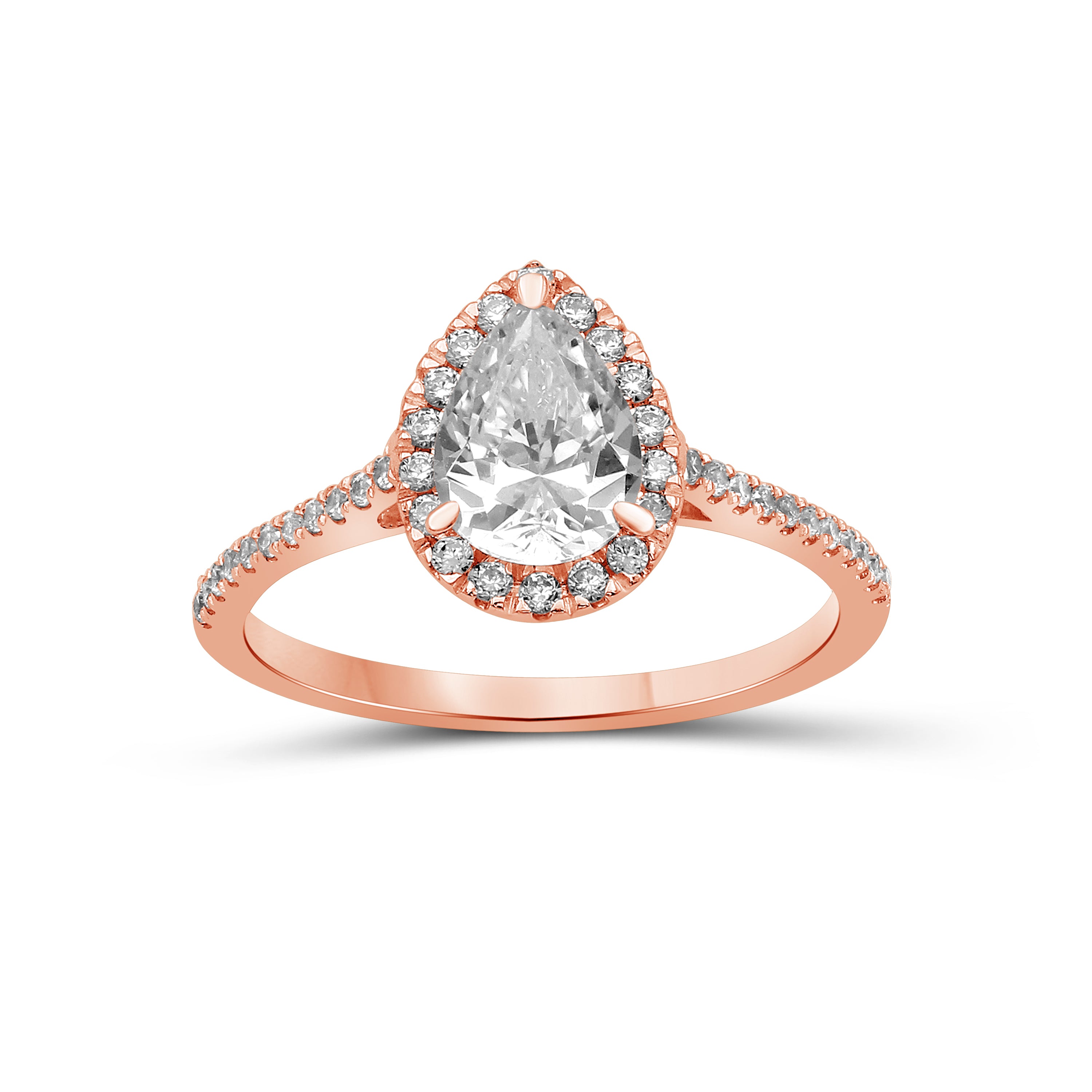 1.00-3.50 Carat T.W. Pear & Round-cut Lab Grown Diamond (F/VS+) 14K Gold Halo Ring