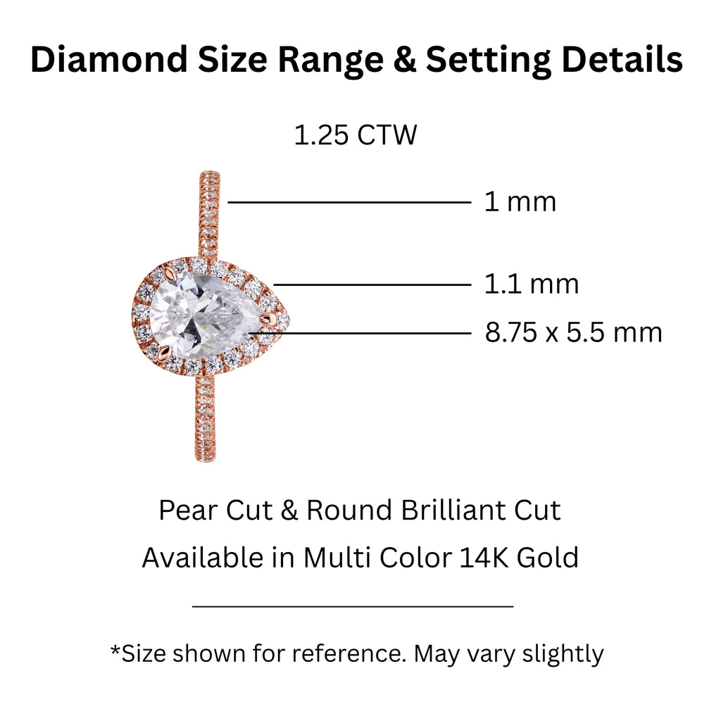 1.00-3.50 Carat T.W. Pear & Round-cut Lab Grown Diamond (F/VS+) 14K Gold Halo Ring