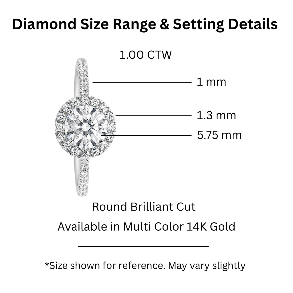 1.00-3.50 Carat T.W. Round-cut Lab Grown Diamond (F/VS+) 14K Gold Halo Ring