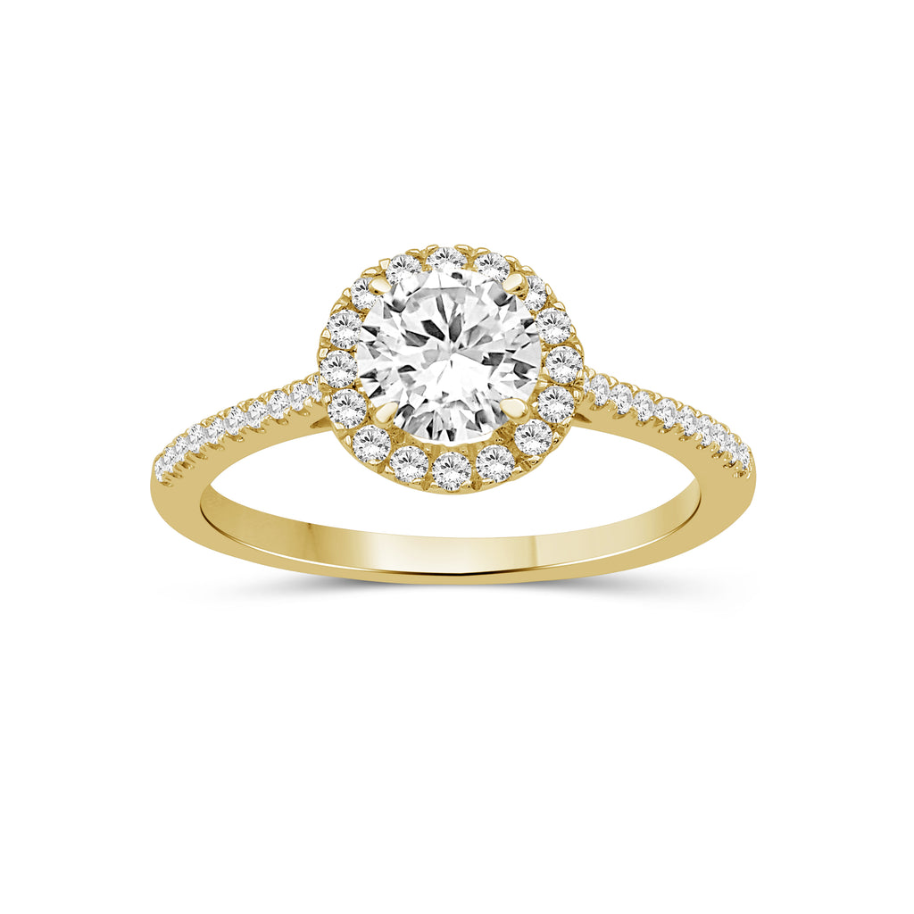 1.00-3.50 Carat T.W. Round-cut Lab Grown Diamond (F/VS+) 14K Gold Halo Ring