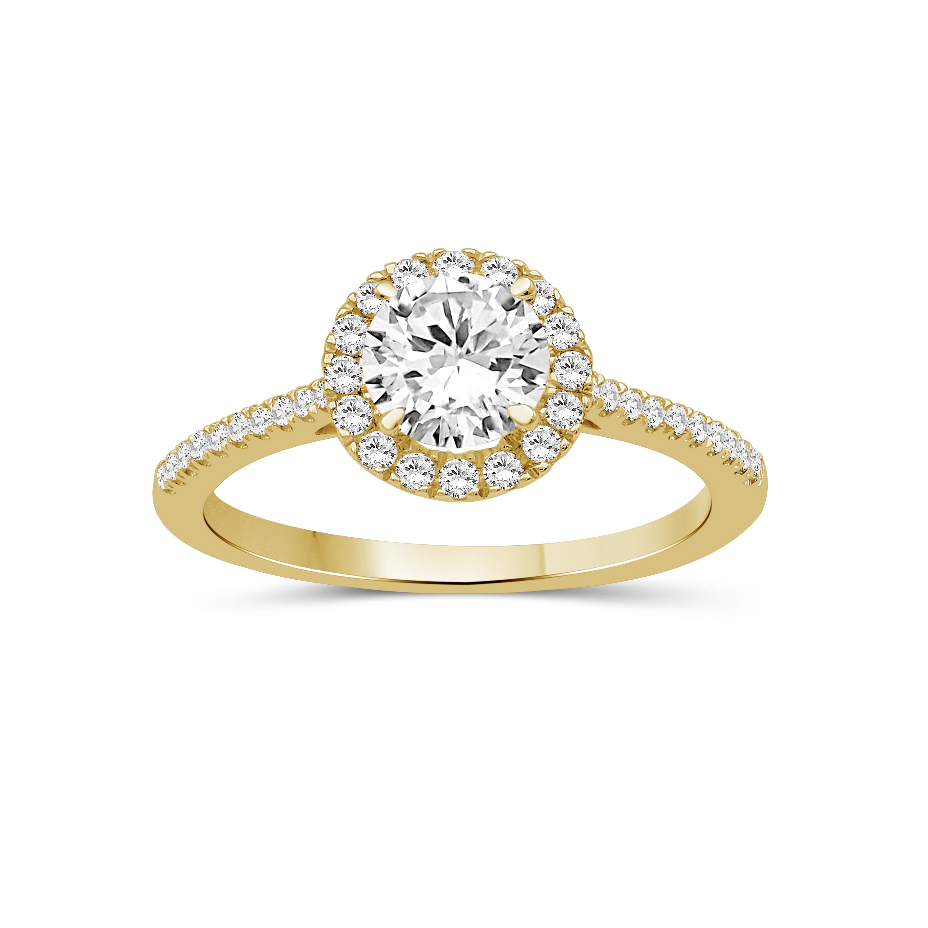 1.00-3.50 Carat T.W. Round-cut Lab Grown Diamond (F/VS+) 14K Gold Halo Ring
