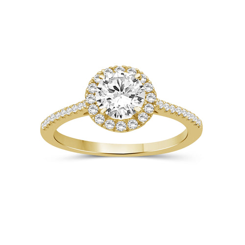 1.00-3.50 Carat T.W. Round-cut Lab Grown Diamond (F/VS+) 14K Gold Halo Ring