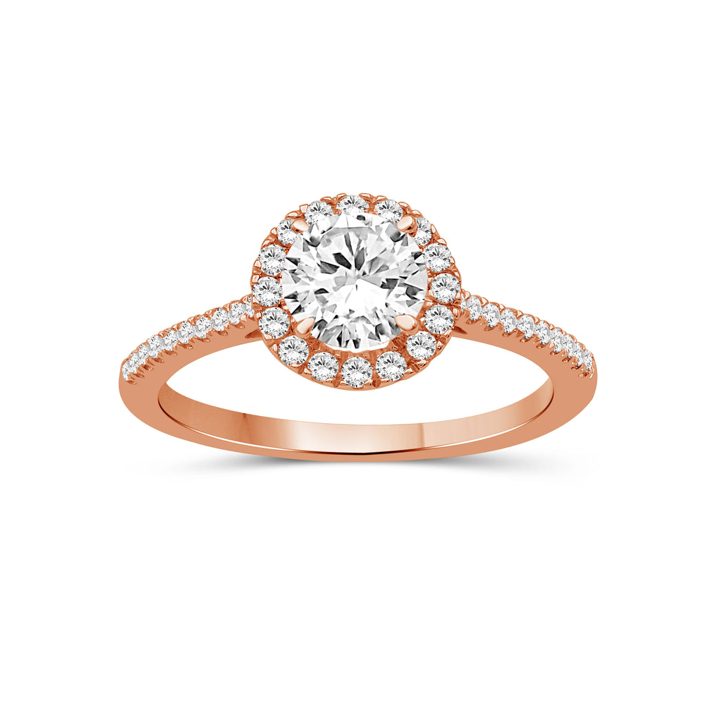 1.00-3.50 Carat T.W. Round-cut Lab Grown Diamond (F/VS+) 14K Gold Halo Ring