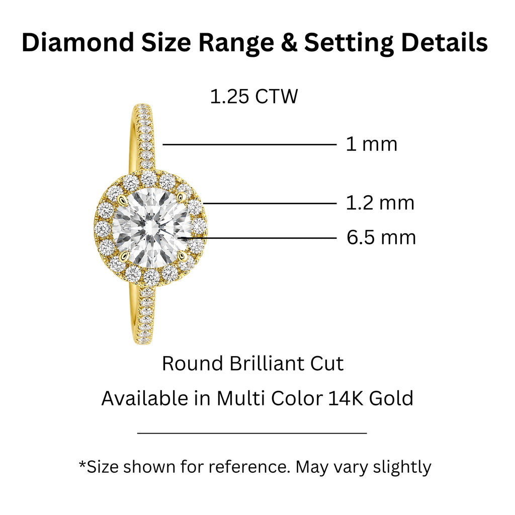 1.00-3.50 Carat T.W. Round-cut Lab Grown Diamond (F/VS+) 14K Gold Halo Ring