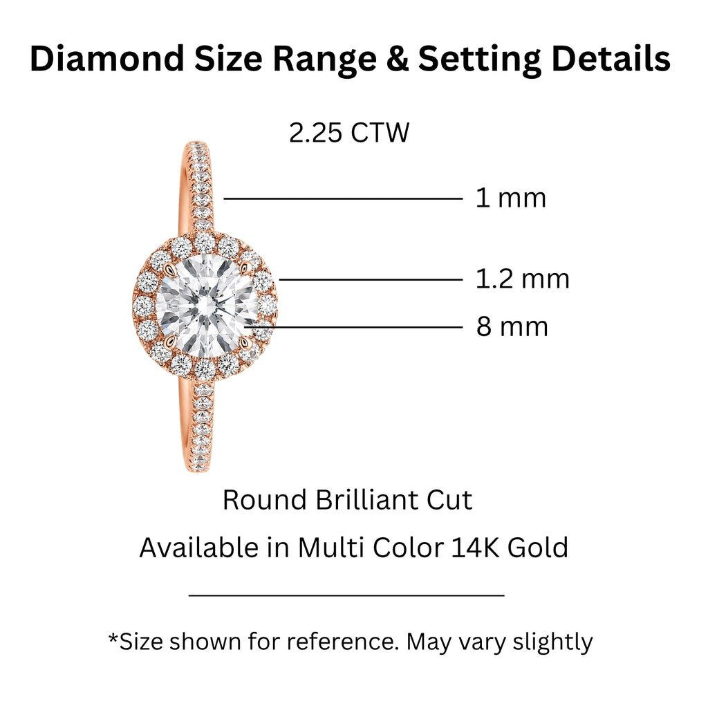1.00-3.50 Carat T.W. Round-cut Lab Grown Diamond (F/VS+) 14K Gold Halo Ring
